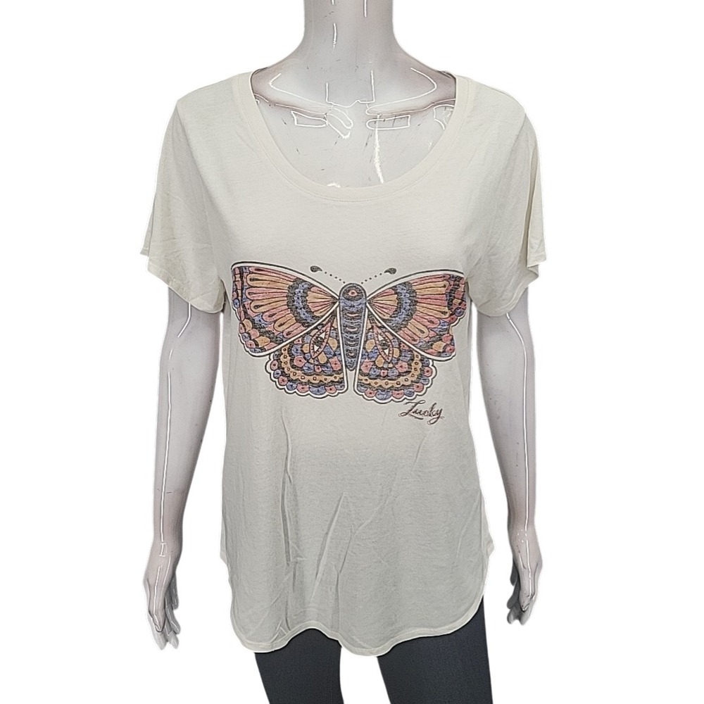 Lucky Brand Women's Short Sleeved Tee Shirt Top with Grahic Print Size Large